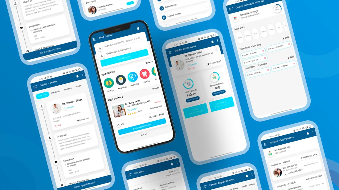 Doctor Plus healthcare mobile platform application screens