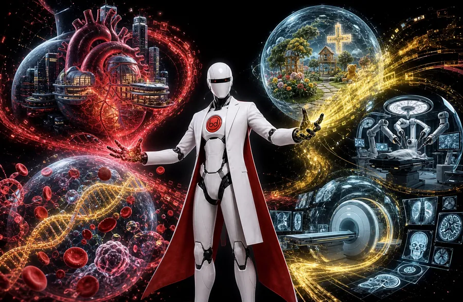 Brandoctor droid creating futuristic healthcare worlds with generative AI